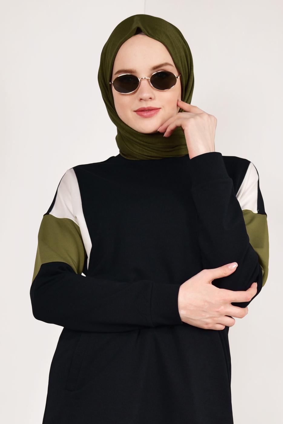 Tesettür giyim LACİVERT BİSİKLET YAKA CEPLİ EŞOFMAN TUNİK 4728 