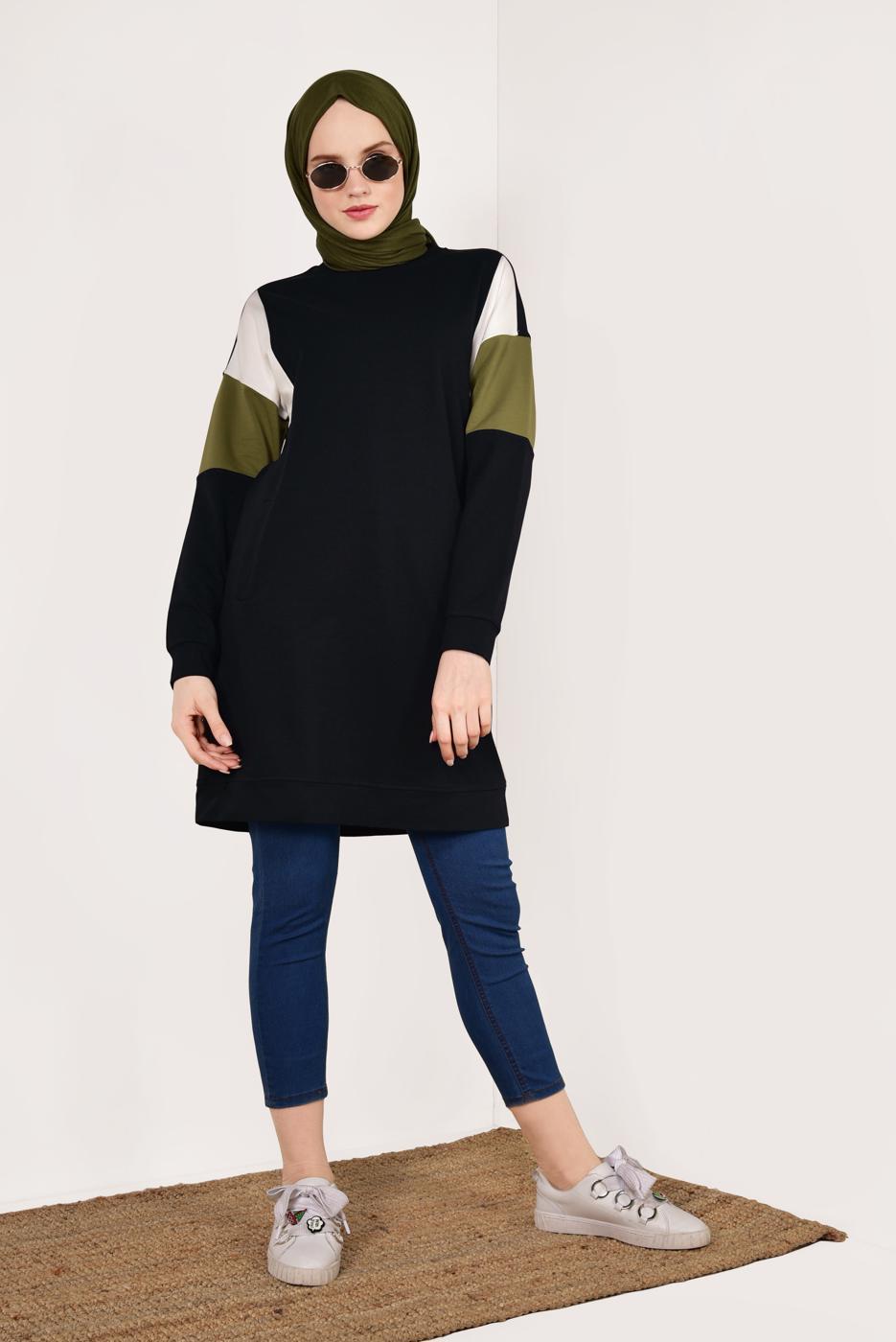 Tesettür giyim LACİVERT BİSİKLET YAKA CEPLİ EŞOFMAN TUNİK 4728 