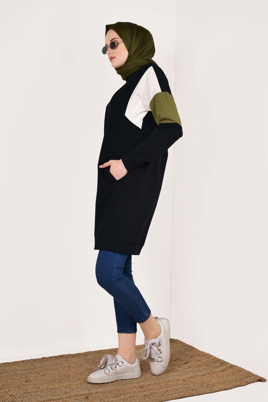 Tesettür giyim LACİVERT BİSİKLET YAKA CEPLİ EŞOFMAN TUNİK 4728 