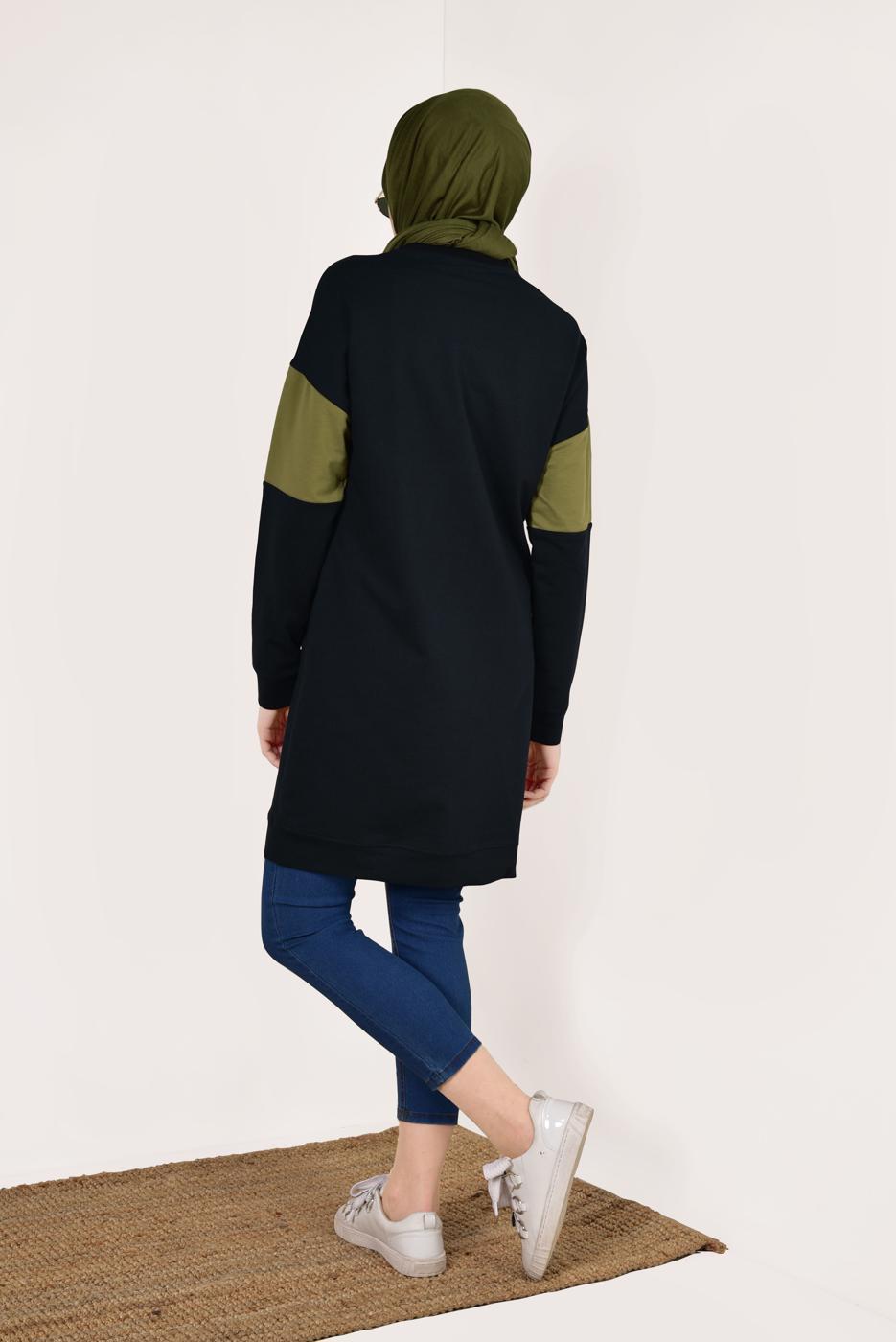 Tesettür giyim LACİVERT BİSİKLET YAKA CEPLİ EŞOFMAN TUNİK 4728 