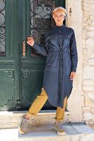 Tesettür giyim LACİVERT  BELİ BAĞCIKLI DENİM TUNİK 4801