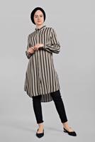 Vêtements hijab NOIR TUNIQUE CHEMISE RAYÉE À ASYMÉTRIQUE  4804 