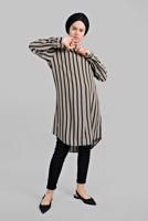 Hijab clothing BLACK ASYMMETRICAL STRIPPED SHIRT TUNIC 4804 