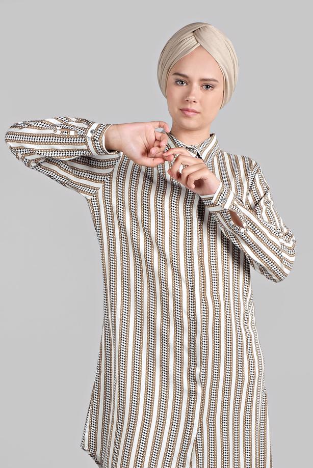Vêtements hijab  ASYMMETRICAL STRIPPED SHIRT TUNIC 4804  - TRENDTESETTÜR