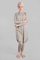 Vêtements hijab BEIGE TUNIQUE CHEMISE RAYÉE À ASYMÉTRIQUE  4804 
