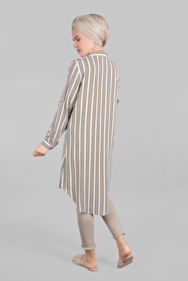 Vêtements hijab  ASYMMETRICAL STRIPPED SHIRT TUNIC 4804  - TRENDTESETTÜR