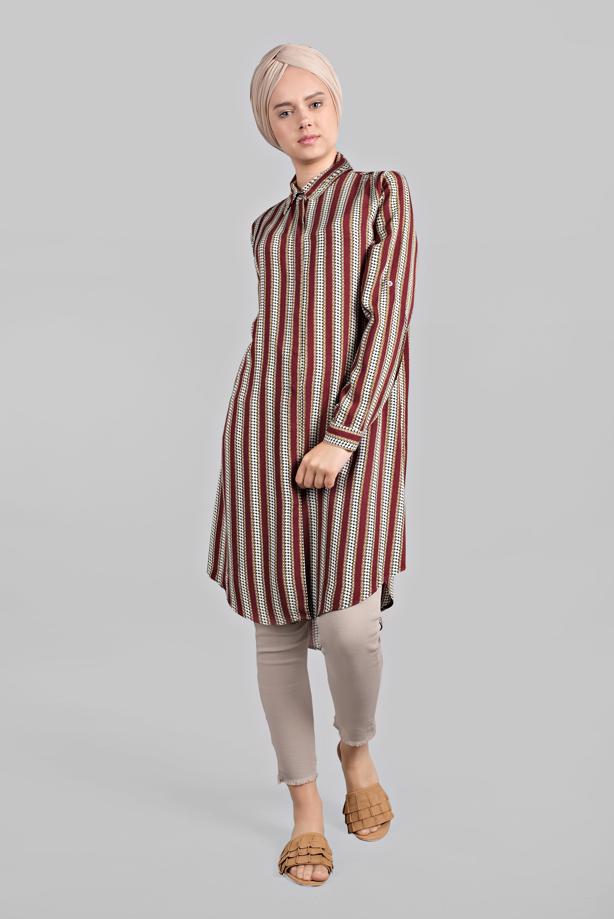 Vêtements hijab  ASYMMETRICAL STRIPPED SHIRT TUNIC 4804  - TRENDTESETTÜR
