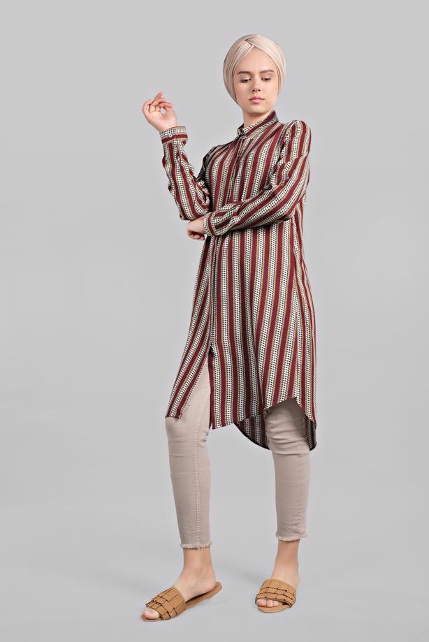 Vêtements hijab  ASYMMETRICAL STRIPPED SHIRT TUNIC 4804  - TRENDTESETTÜR