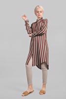 Hijab clothing CLARET RED ASYMMETRICAL STRIPPED SHIRT TUNIC 4804 