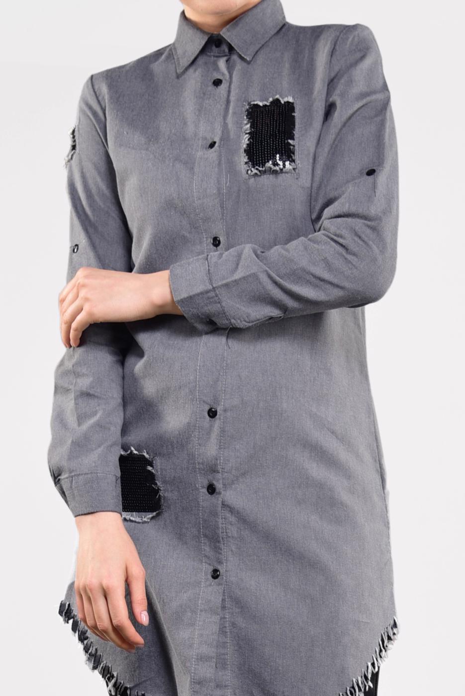 Vêtements hijab NOIR TUNIQUE À FRANGES À SEQUINS 4829 