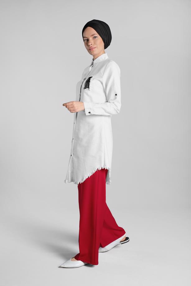 Tesettür giyim  PUL PAYET VE PÜSKÜL DETAYLI TUNİK 4829 - TRENDTESETTÜR