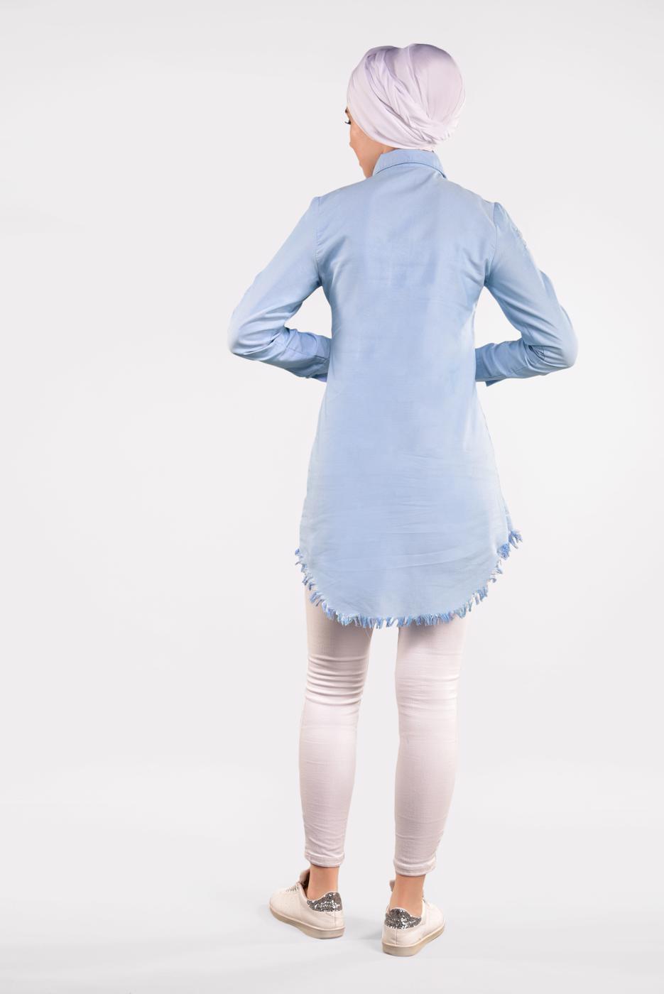 Vêtements hijab BLEU TUNIQUE À FRANGES À SEQUINS 4829 