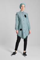 Tesettür giyim YEŞİL PUL PAYET VE PÜSKÜL DETAYLI TUNİK 4829