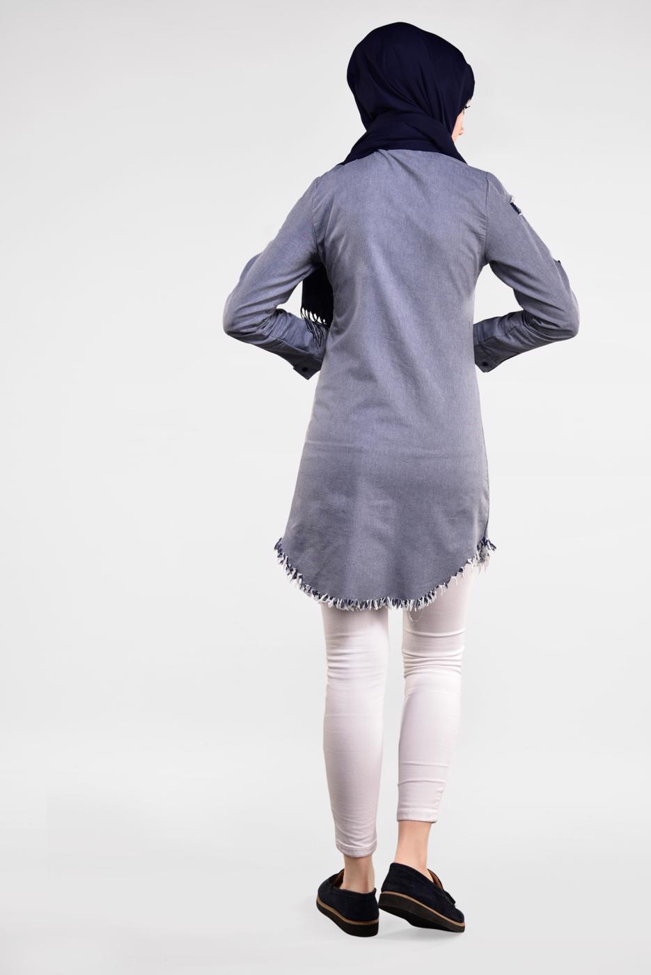 Vêtements hijab BLEU MARINE TUNIQUE À FRANGES À SEQUINS 4829 