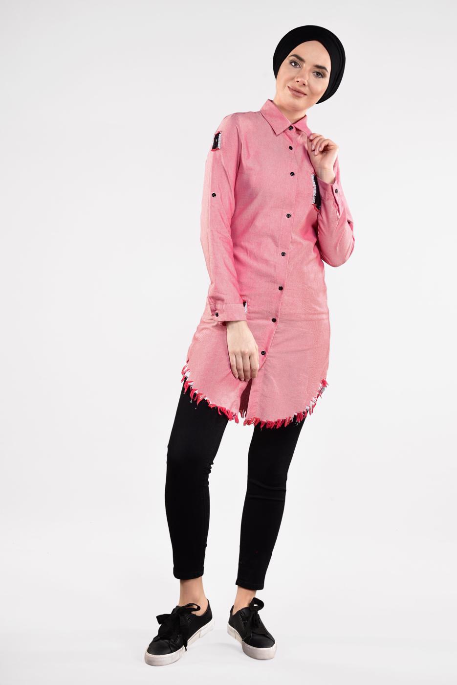 Hijab clothing RED SEQUINNED FRINGED TUNIC 4829 