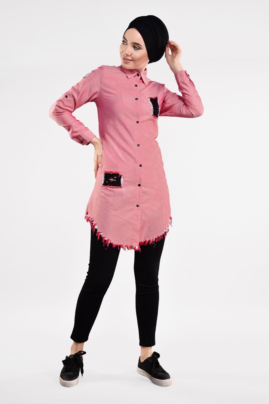 Hijab clothing RED SEQUINNED FRINGED TUNIC 4829 