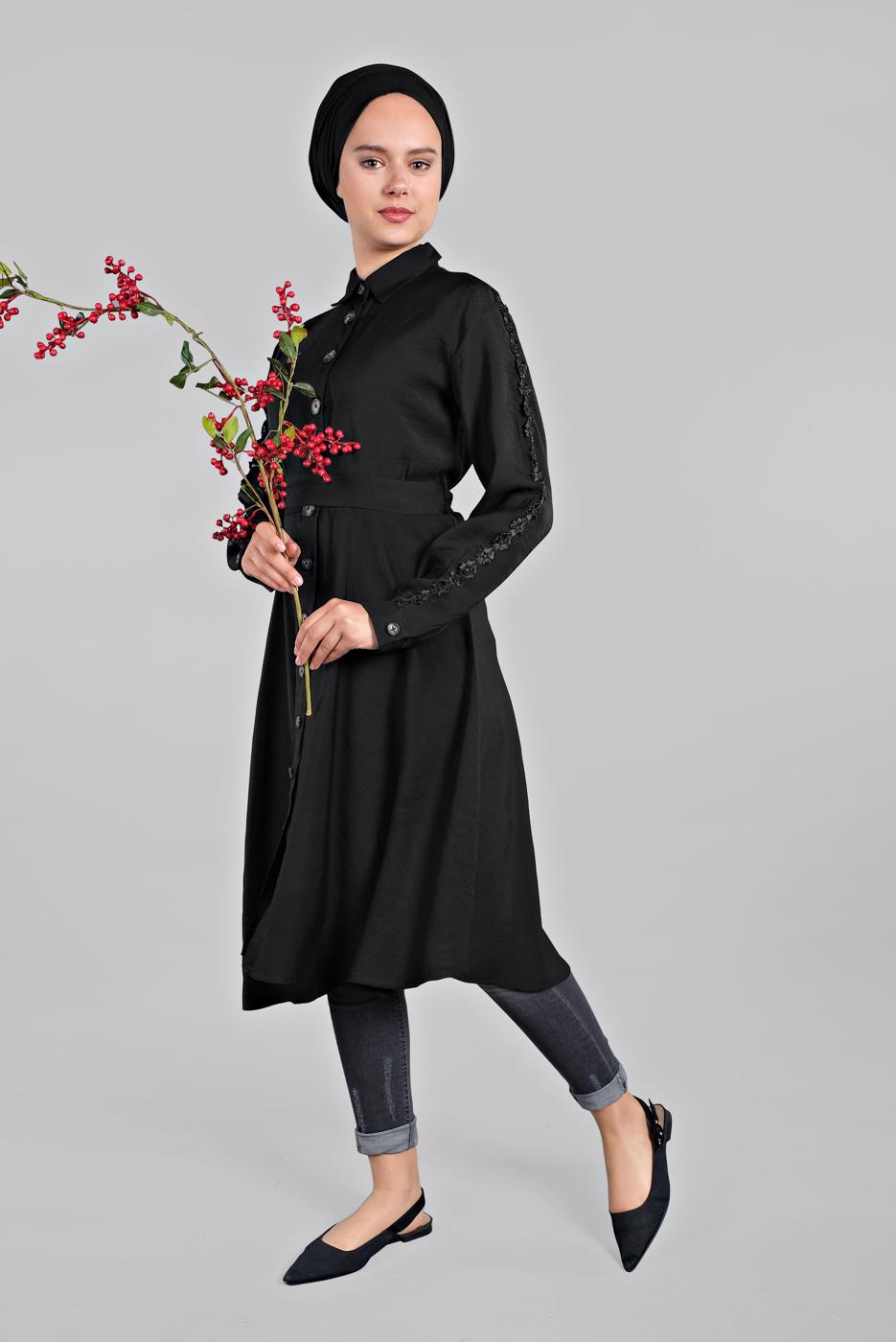Vêtements hijab NOIR TUNIQUE BOUTONNÉE 4834 