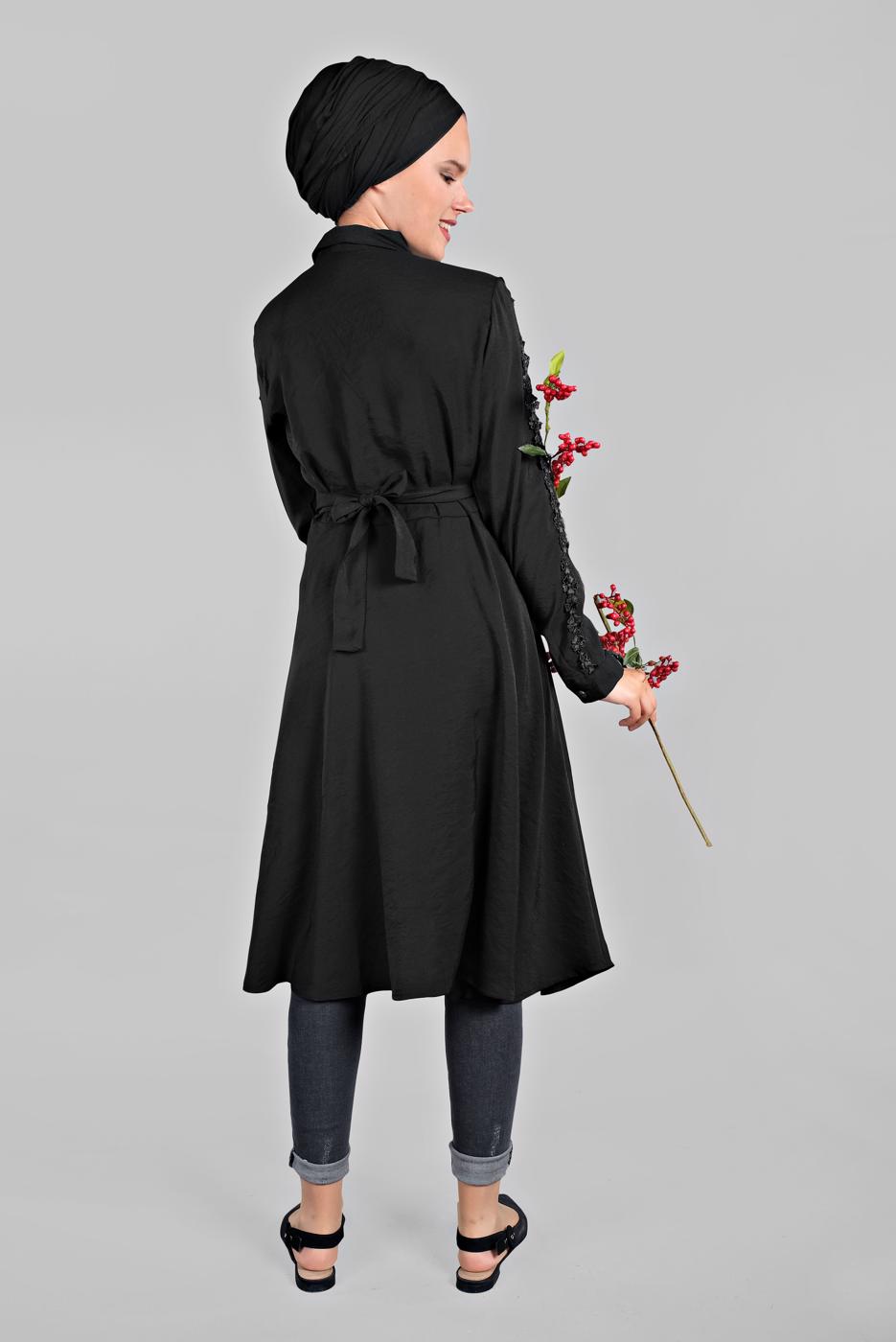 Hijab clothing BLACK BUTTON-TRIMMED TUNIC 4834