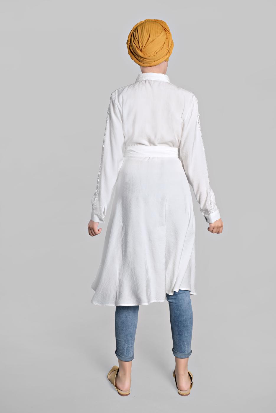 Hijab clothing CREAM BUTTON-TRIMMED TUNIC 4834