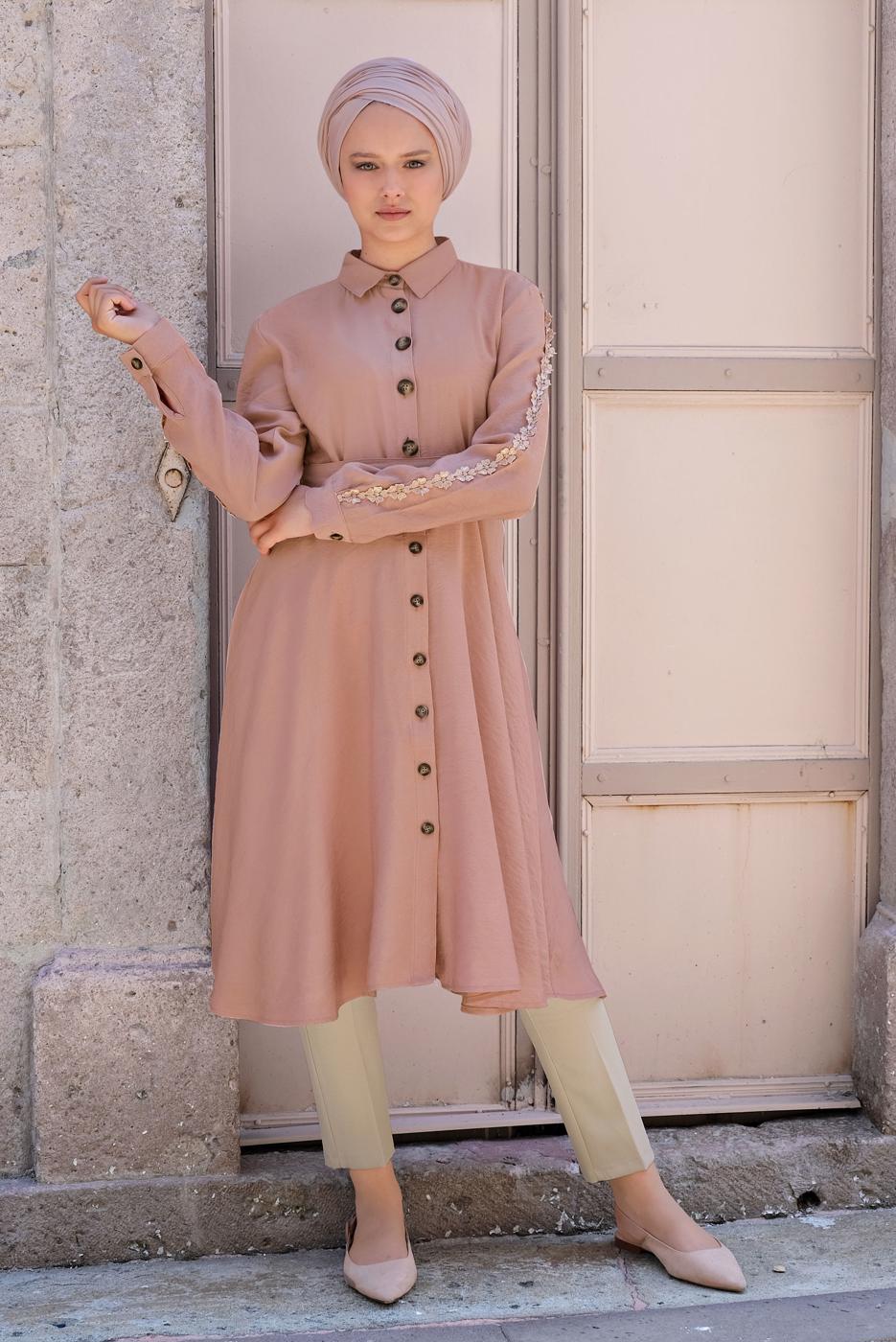 Hijab clothing POWDER BUTTON-TRIMMED TUNIC 4834