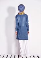 Tesettür giyim MAVİ CEP DETAYLI ÇITÇITLI DENİM TUNİK  4951