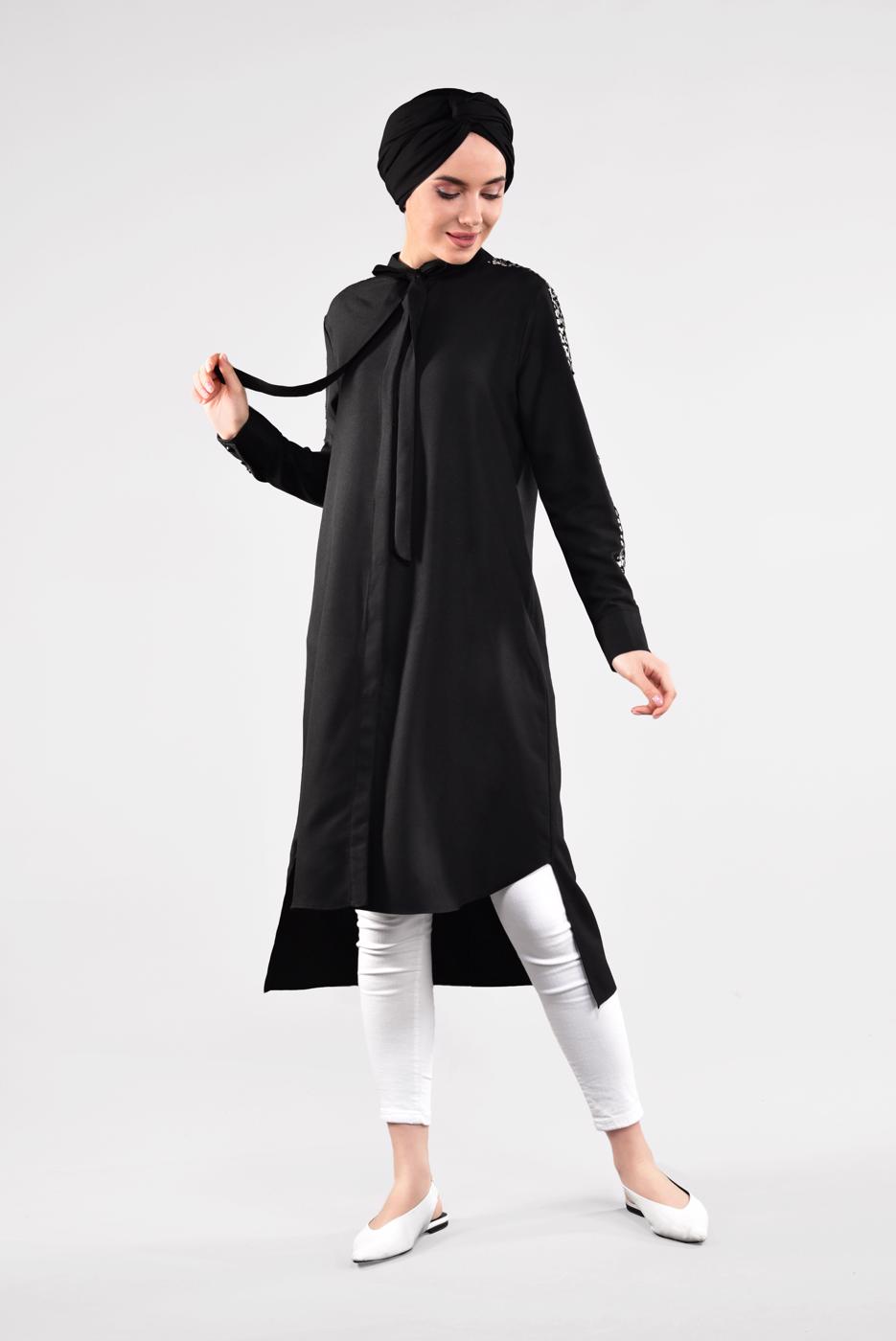 Tesettür giyim SİYAH KOLLARI PUL PAYETLİ TUNİK 5032