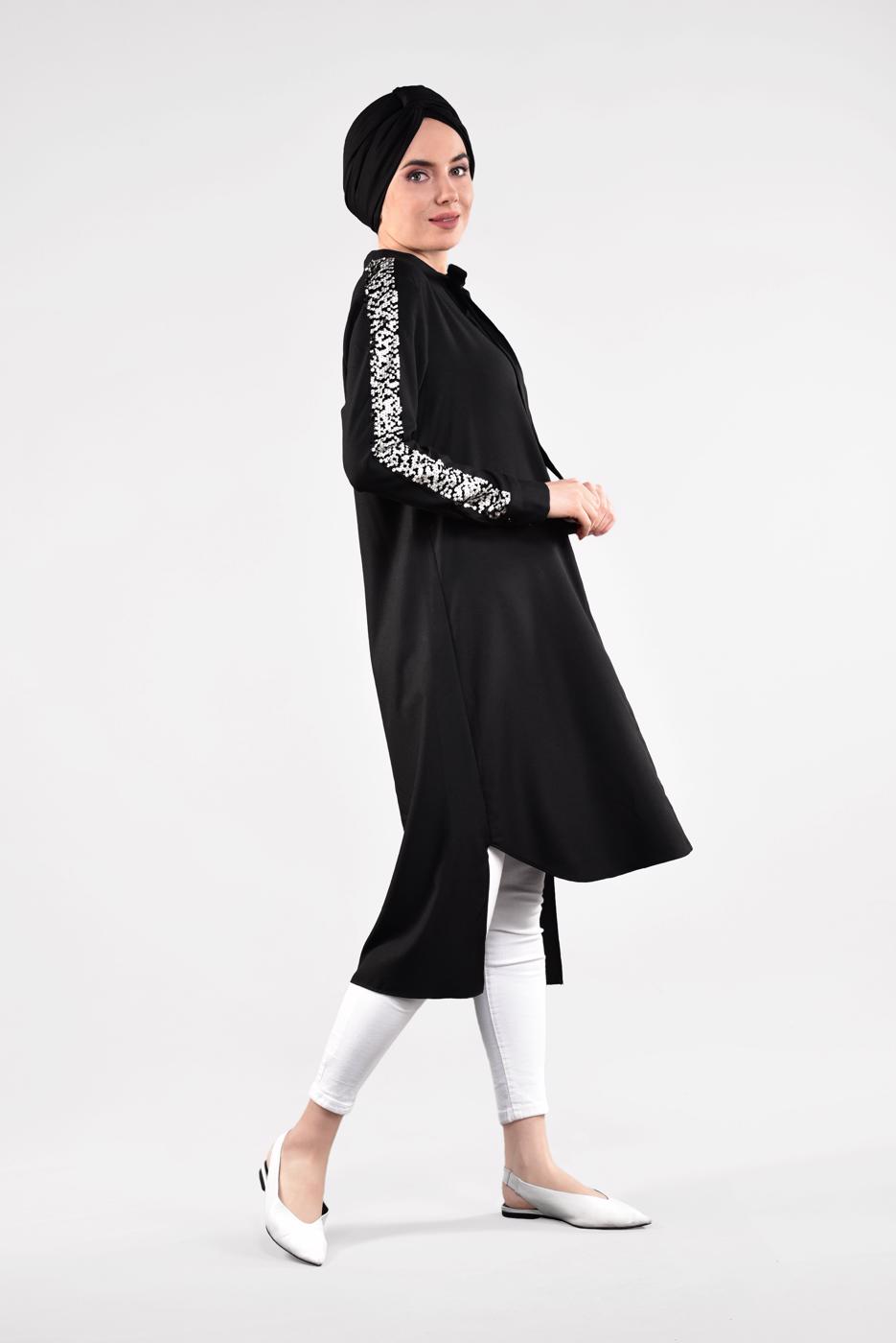 Tesettür giyim SİYAH KOLLARI PUL PAYETLİ TUNİK 5032