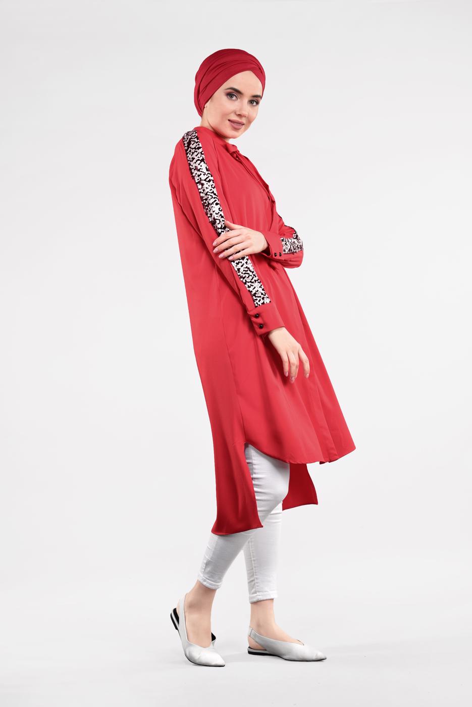 Tesettür giyim MERCAN KOLLARI PUL PAYETLİ TUNİK 5032