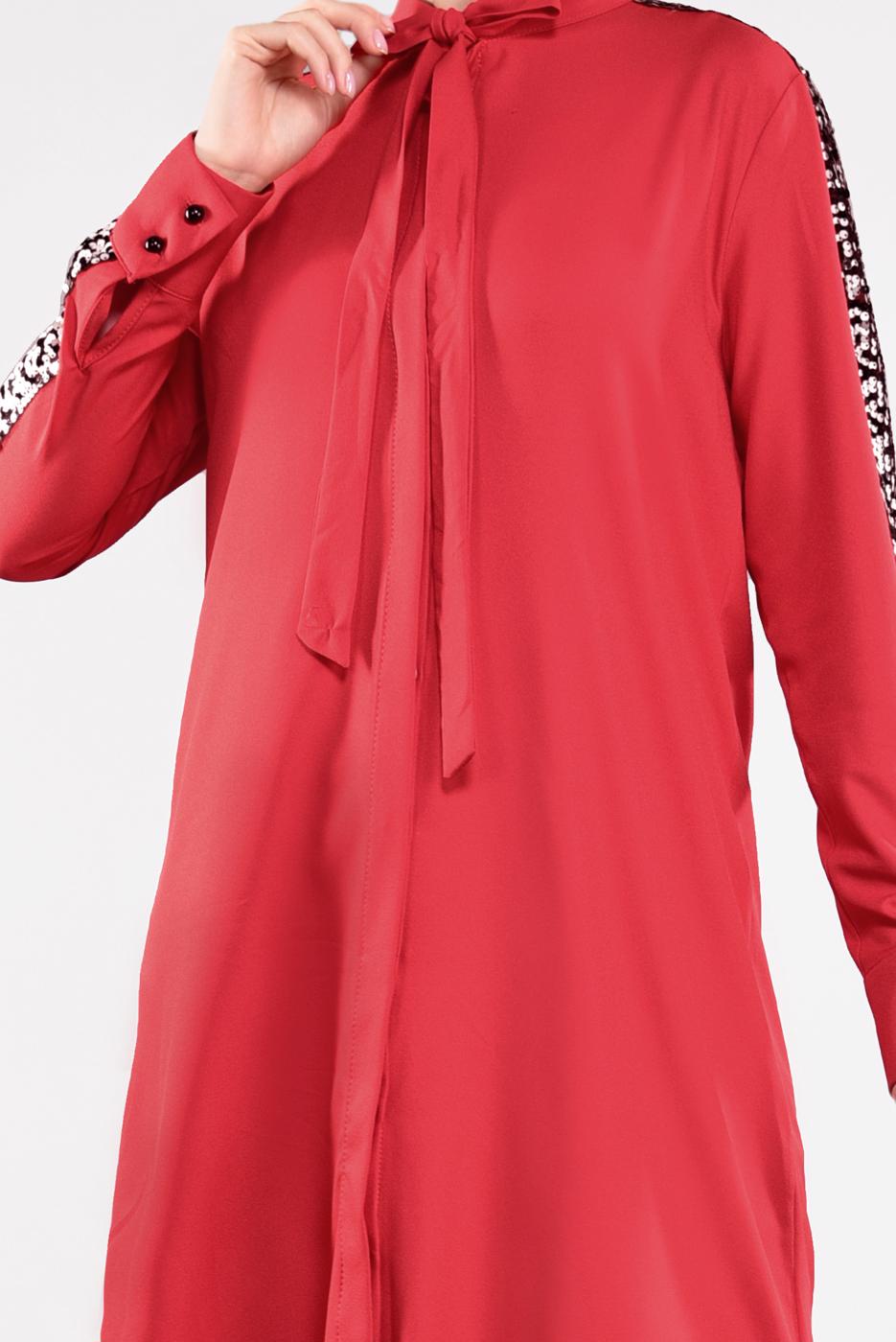 Tesettür giyim MERCAN KOLLARI PUL PAYETLİ TUNİK 5032