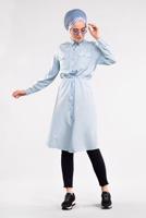 Vêtements hijab BLEU TUNIQUE CHEMISE TAILLE-NOUÉE  5109