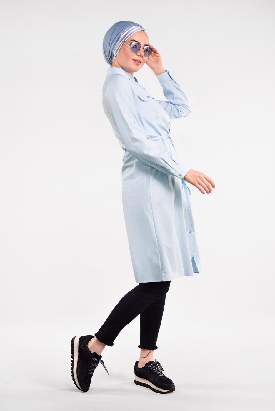 Vêtements hijab BLEU TUNIQUE CHEMISE TAILLE-NOUÉE  5109