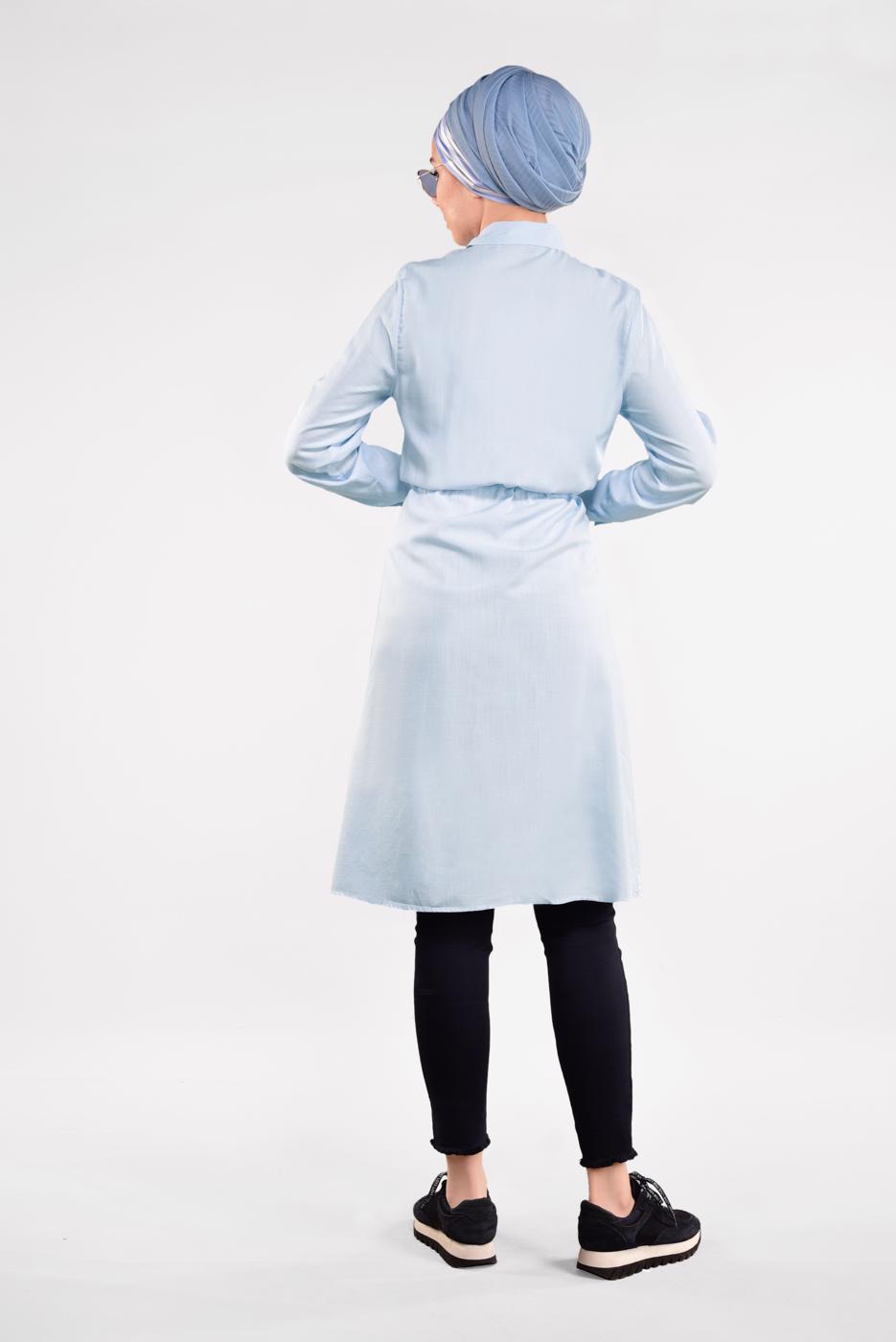 Vêtements hijab BLEU TUNIQUE CHEMISE TAILLE-NOUÉE  5109