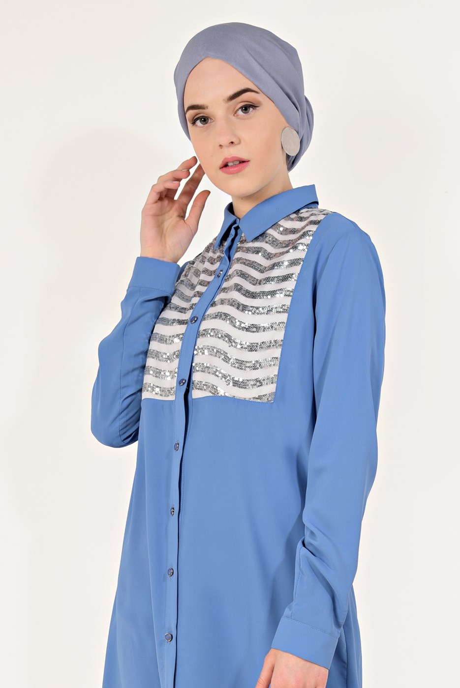Tesettür giyim MAVİ PUL İŞLEMELİ TUNİK T 5571