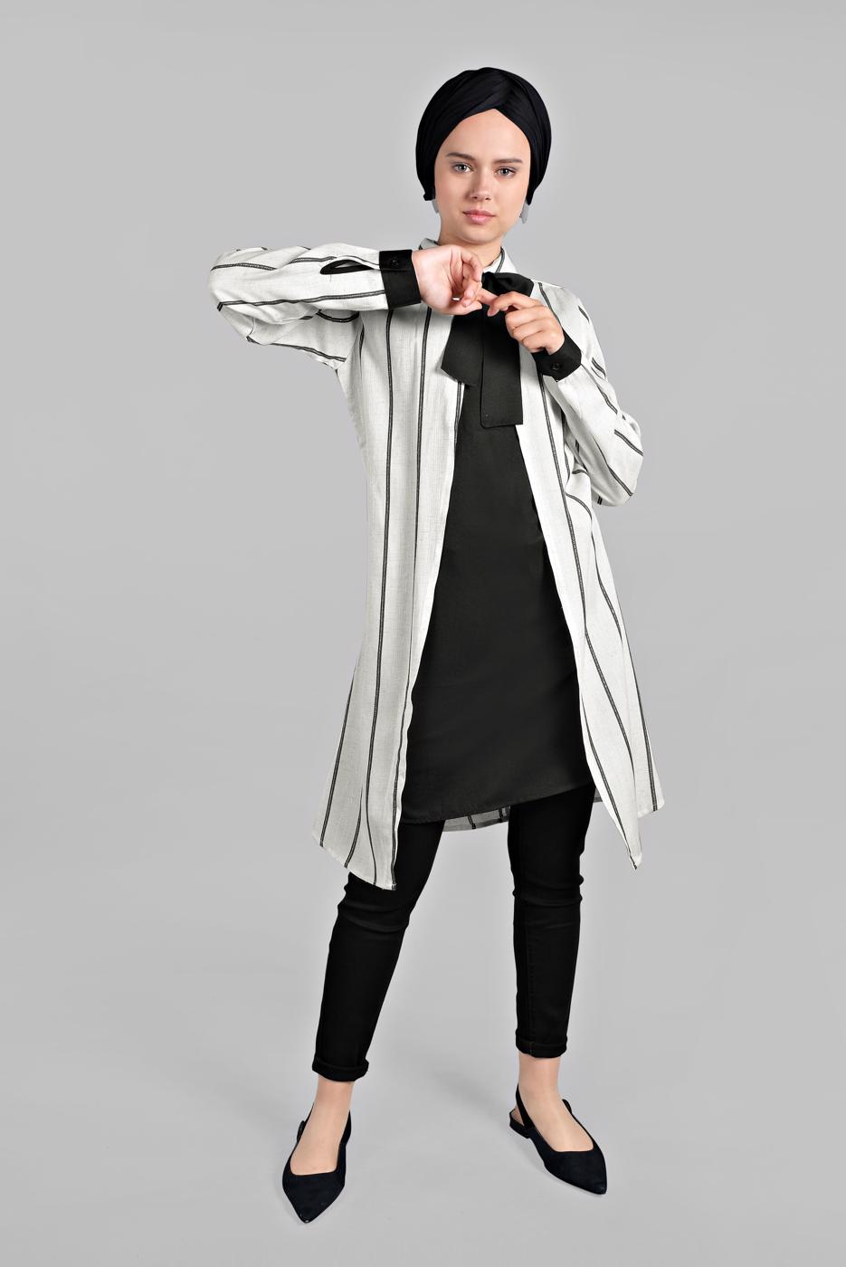 Vêtements hijab ÉCRU TUNIQUE EN COTON À NŒUDS 6034 