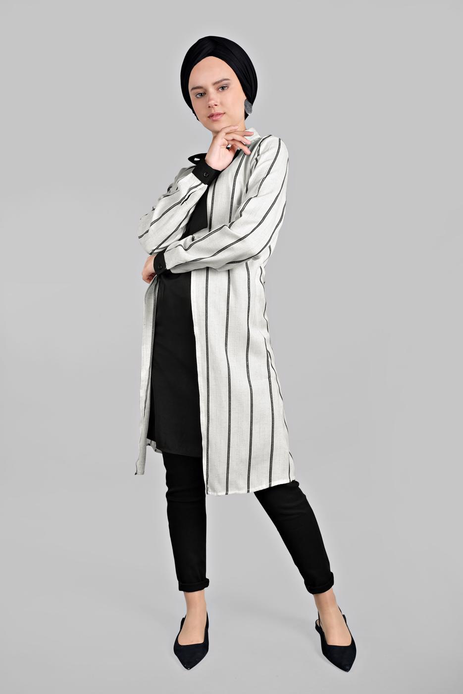 Vêtements hijab ÉCRU TUNIQUE EN COTON À NŒUDS 6034 