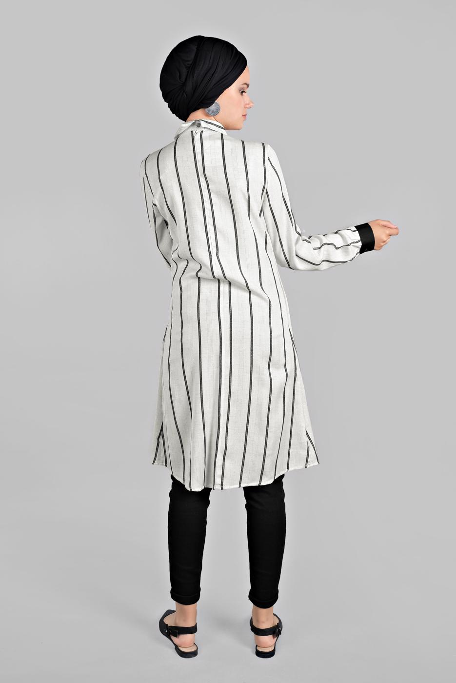 Vêtements hijab ÉCRU TUNIQUE EN COTON À NŒUDS 6034 