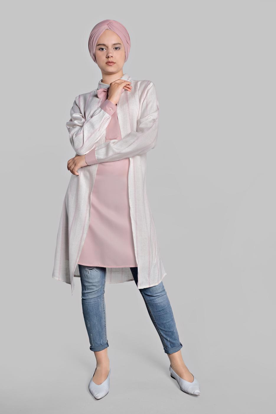 Hijab clothing ECRU BOW-TIE COTTON TUNIC 6034