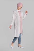 Hijab clothing ECRU BOW-TIE COTTON TUNIC 6034