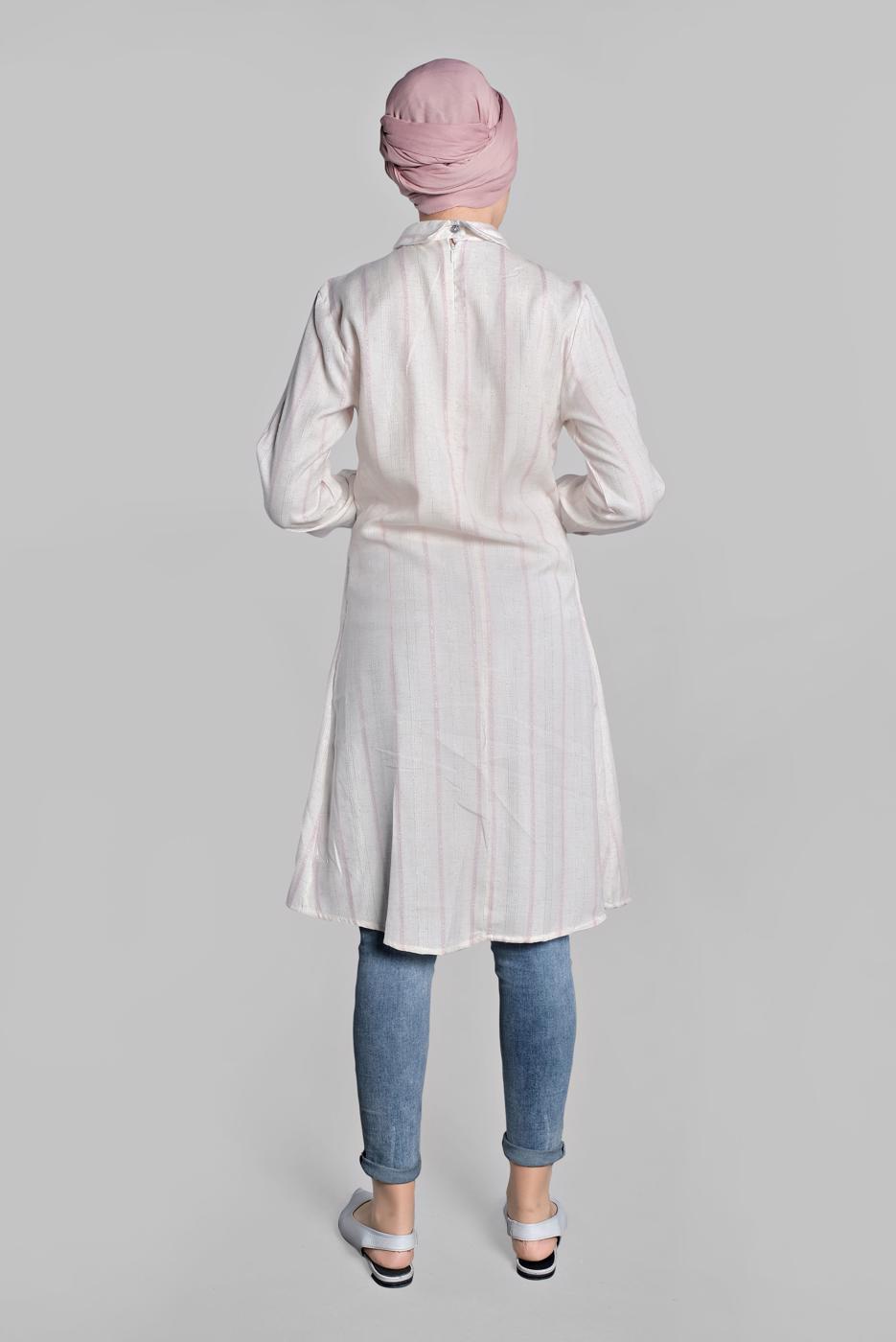 Vêtements hijab ÉCRU TUNIQUE EN COTON À NŒUDS 6034 