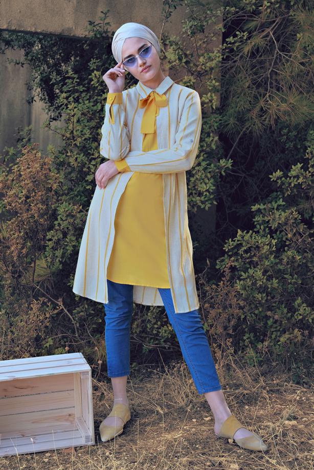 Vêtements hijab  BOW-TIE COTTON TUNIC 6034 - TRENDTESETTÜR