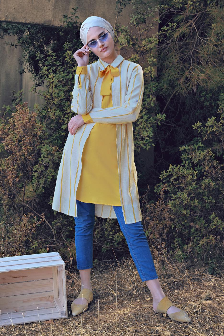 Vêtements hijab ÉCRU TUNIQUE EN COTON À NŒUDS 6034 