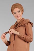 Tesettür giyim TURUNCU DÜĞMELİ VE FIRFIRLI UZUN TUNİK T 6226