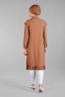 Tesettür giyim TURUNCU DÜĞMELİ VE FIRFIRLI UZUN TUNİK T 6226