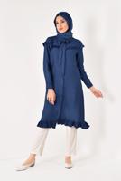 Tesettür giyim LACİVERT DÜĞMELİ VE FIRFIRLI UZUN TUNİK T 6226