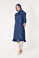 Tesettür giyim LACİVERT DÜĞMELİ VE FIRFIRLI UZUN TUNİK T 6226