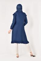 Tesettür giyim LACİVERT DÜĞMELİ VE FIRFIRLI UZUN TUNİK T 6226