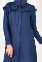 Tesettür giyim LACİVERT DÜĞMELİ VE FIRFIRLI UZUN TUNİK T 6226