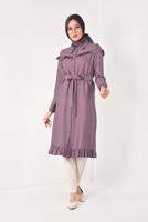 Tesettür giyim PEMBE DÜĞMELİ VE FIRFIRLI UZUN TUNİK T 6226
