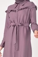 Tesettür giyim PEMBE DÜĞMELİ VE FIRFIRLI UZUN TUNİK T 6226