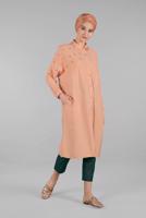 Tesettür giyim TURUNCU İNCİ DETAYLI CEPLİ TUNİK 6234 